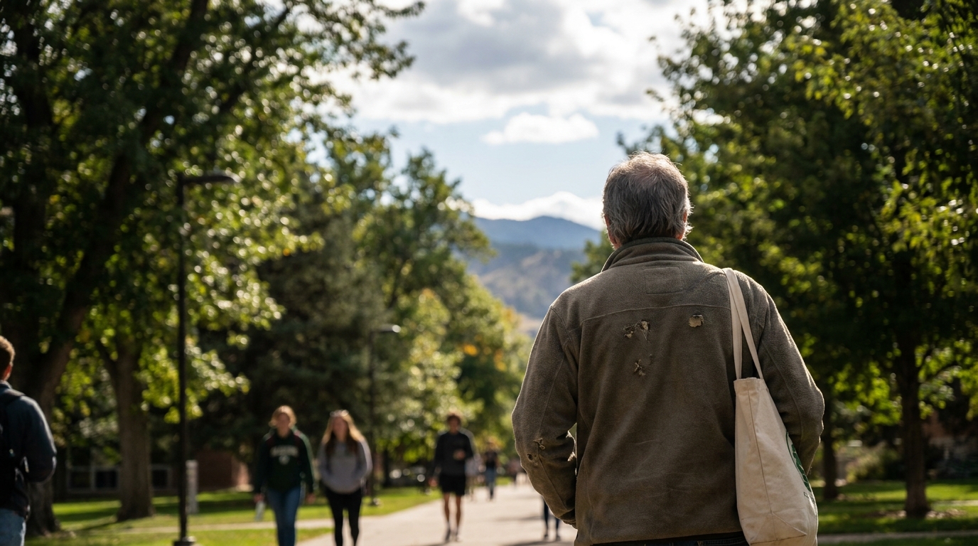 CSU professors in Fort Collins, CO, photographed where they actually live and work, outdoors in daylight, nobody posed for a camera